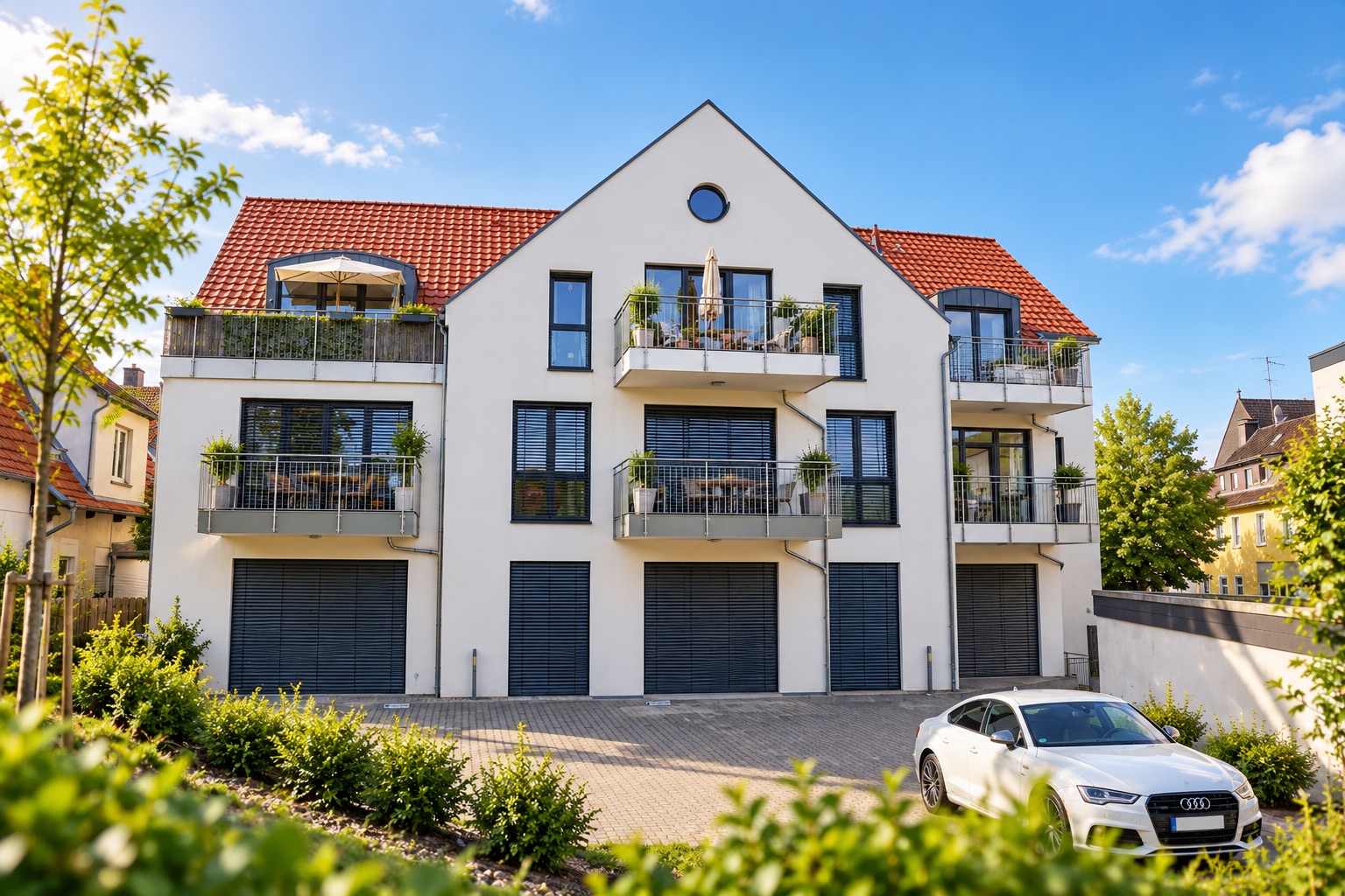 Mehrfamilienhaus mit Balkonen und Garagen in Werther